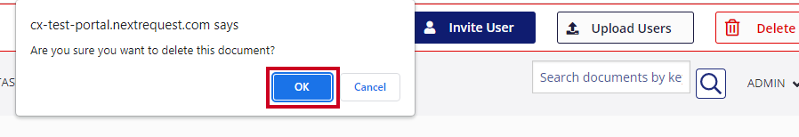 Ok button on the pop-up message.