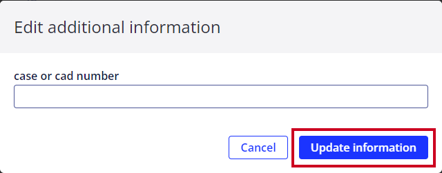 In the lower-right corner of the Edit Additional Information window, the blue Update information button is selected.
