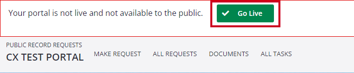 The rectangular, green Go Live button is highlighted in the upper-left corner of the portal's dashboard.