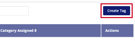 The blue Create Tag button is highlighted to the upper-right of the list of tags.