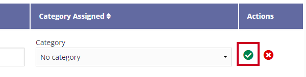 The circular green, with a checkmark, Save button is highlighted in the actions column.