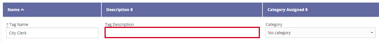 The Tag Description field is selected with no text entered into the field.
