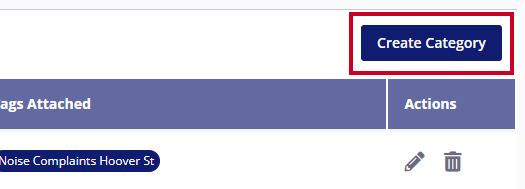 The blue Create Category button is highlighted to the upper-right of the list of categories.
