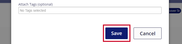 The blue, rectangular Save button is highlighted below the Attach Tags field.