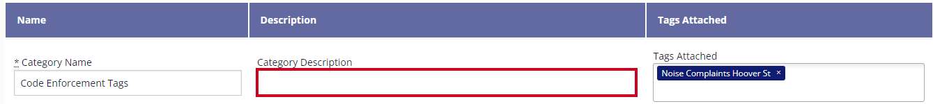 The Category Description field is selected. There is no text entered.