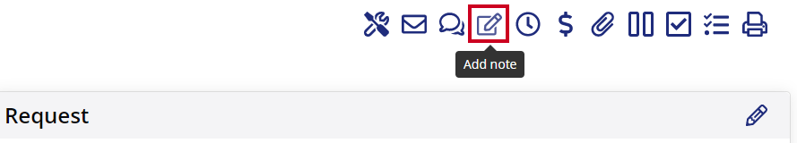 blue notepad and pencil icon at top right of request screen.