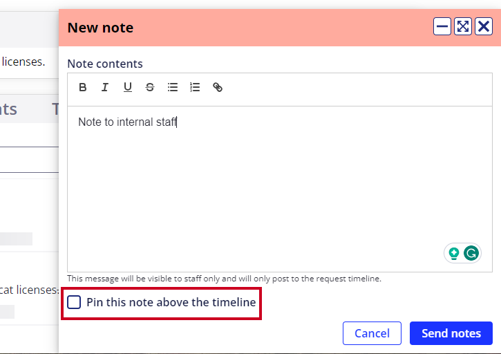 pin this note above the timeline checkbox.