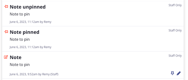 timeline notices for note actions.