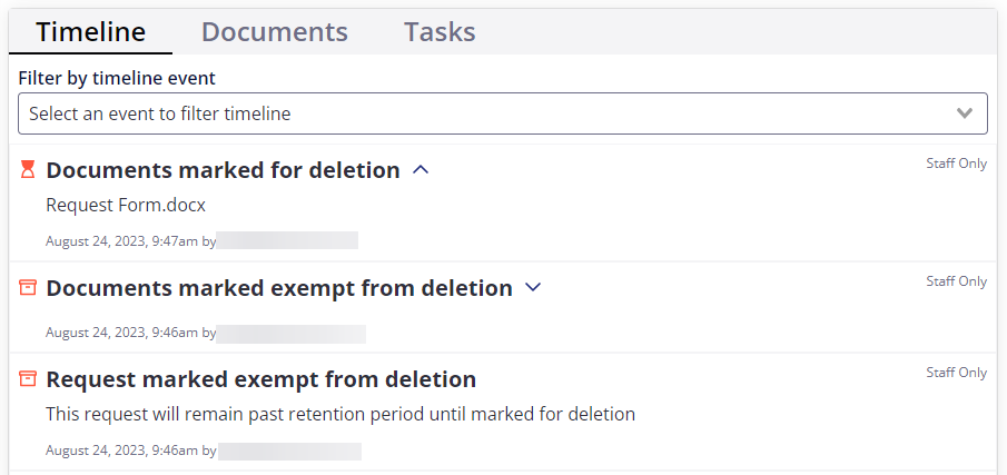 Retention notices on Timeline.