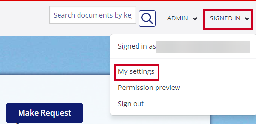 Signed In drop-down with My Settings selected.