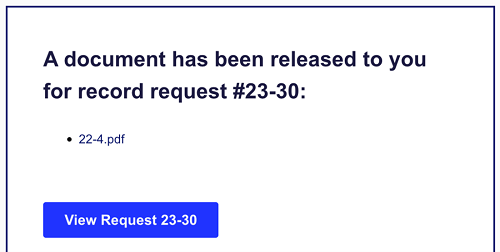 Email that says 'A document has been released to you for record request'.