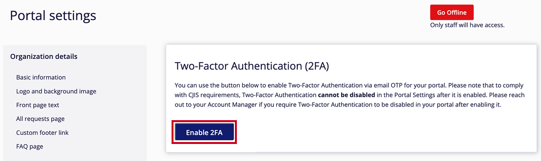 Enable 2FA button.
