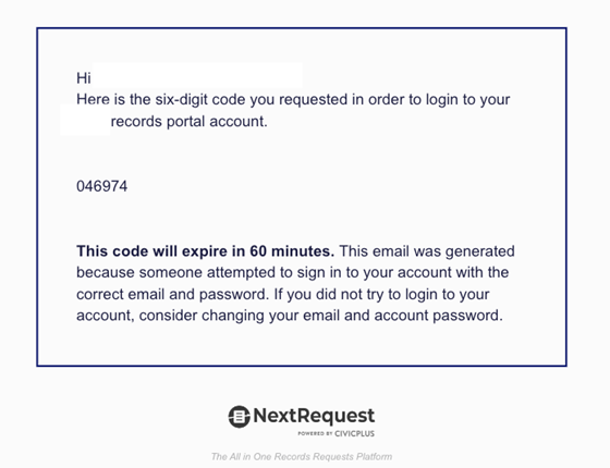 NextRequest 2FA Email Code.