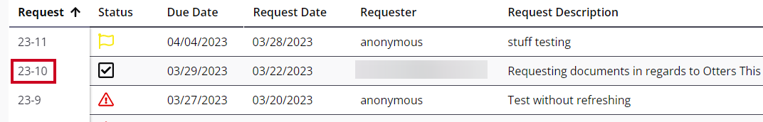 Select the request number.