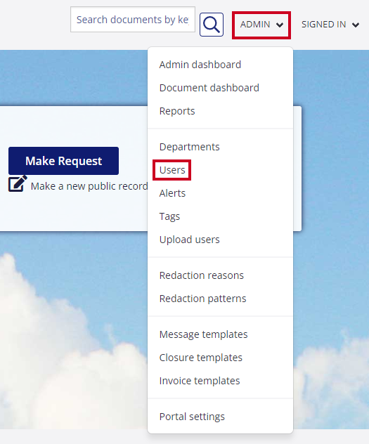 Users menu.