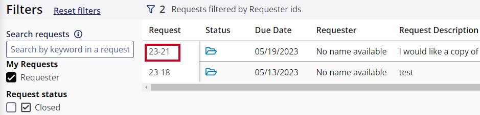 Request number.
