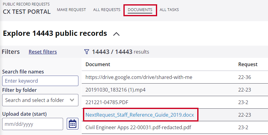 Select document link on documents index.