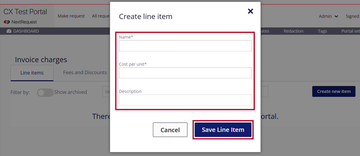 New item fields.
