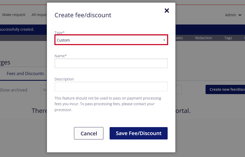Custom fee fields.