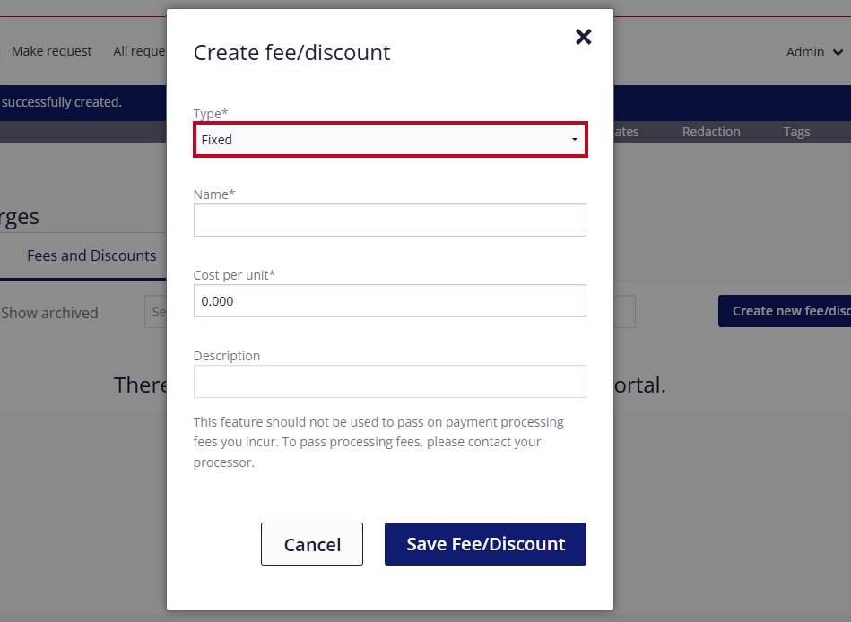 Fixed fee fields.